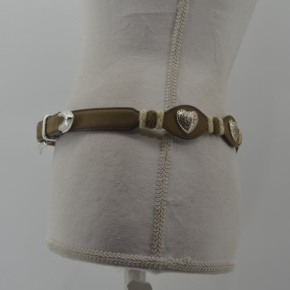 3D Western Brown Leather Belt Cowgirl Size 32 Heart Conchos - Picture 6 of 11